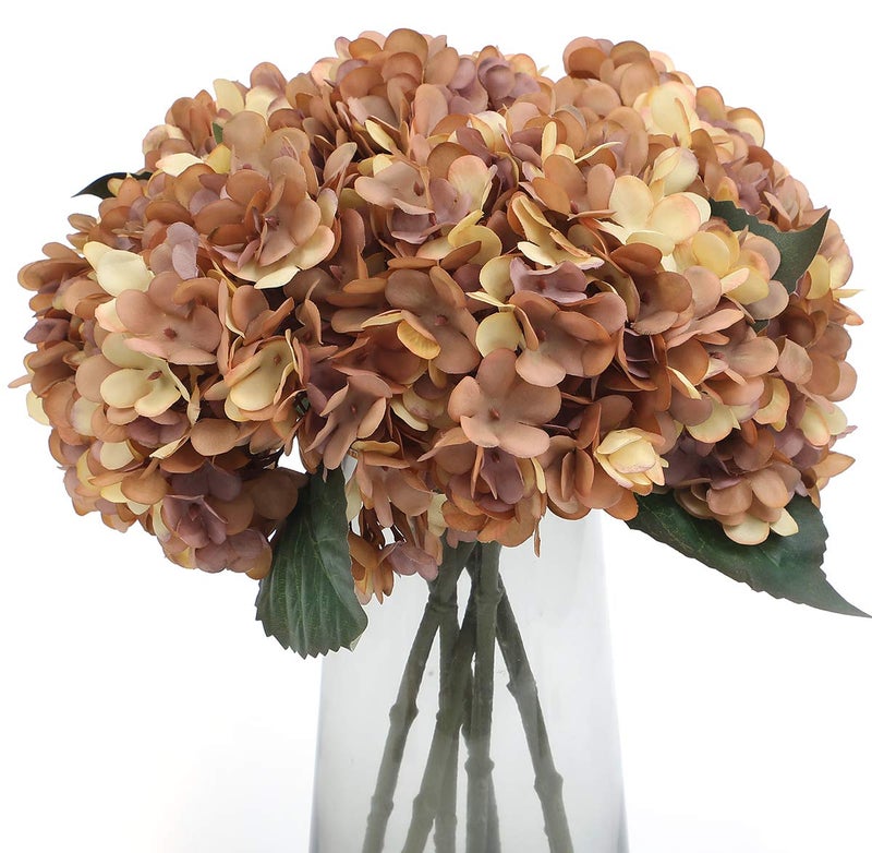 Kimura's Cabin 6Pcs Faux Hydrangea Flowers Vintage Artificial Silk Hydrangeas Flowers with Stems Fake Hydrangea Bouquets for Autumn Farmhouse Home Wedding Table Center Decorationï¼ˆAutumn Yellow - Image 1